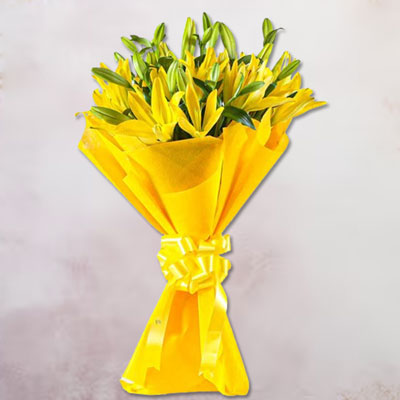 "Flower bouquet of Asiatic yellow Lilies with Fillers - Click here to View more details about this Product